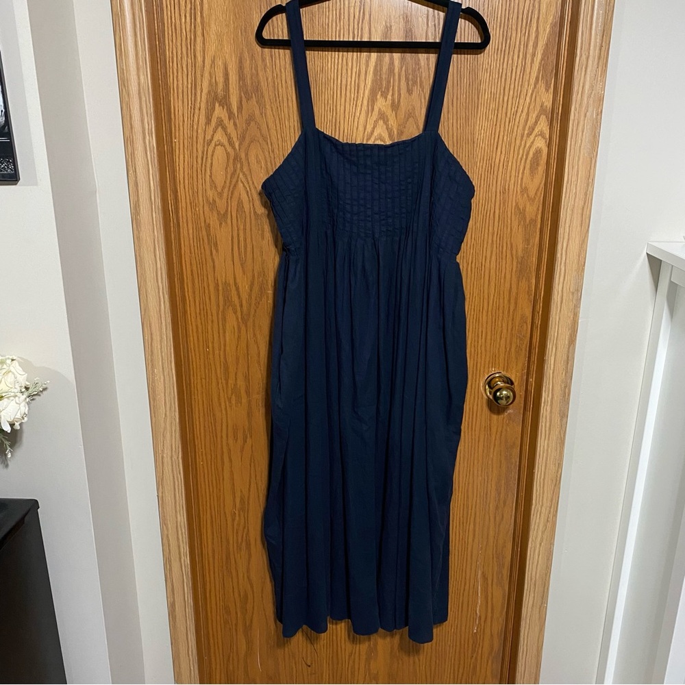Linen-Blend Drapey Midi Dress with pockets
